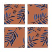 Watercolors palm leaves tropical beach minimal jungle island garden rust copper navy blue JUMBO