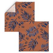 Watercolors palm leaves tropical beach minimal jungle island garden rust copper navy blue JUMBO