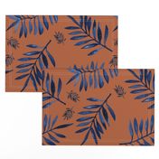 Watercolors palm leaves tropical beach minimal jungle island garden rust copper navy blue JUMBO