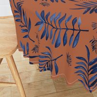 Watercolors palm leaves tropical beach minimal jungle island garden rust copper navy blue JUMBO