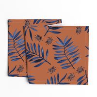 Watercolors palm leaves tropical beach minimal jungle island garden rust copper navy blue JUMBO