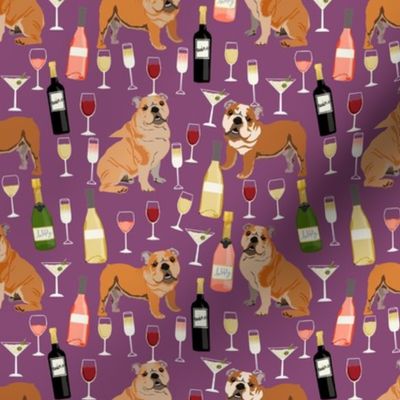english bulldog wine fabric - dog fabric, wine fabric, english bulldogs, bulldog - purple