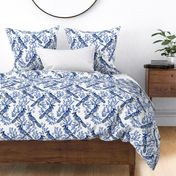 LARGE - blue jay fabric, blue jay wallpaper, blue jay home decor, blue jay curtains, blue jay linocut, woodcut - white