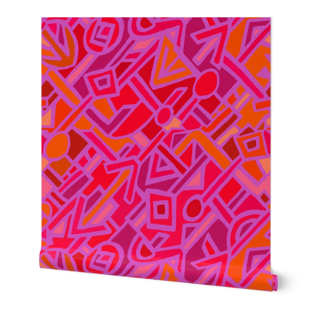 Tribal BaKuba - Pink Orange Red - Large Scale