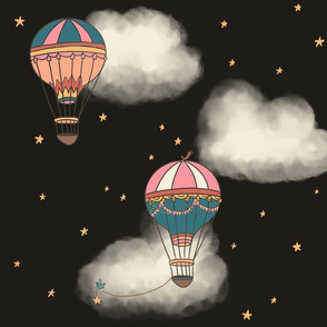 Panel Whimsical Hot Air Balloons at Night
