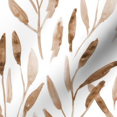 Boho watercolor leaves for neutral modern home decor, bedding, nursery