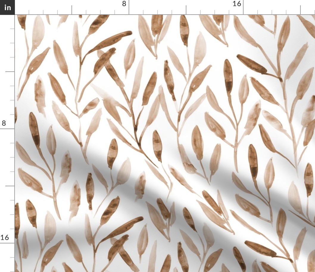 Boho watercolor leaves for neutral modern home decor, bedding, nursery