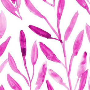 Fuchsia watercolor leaves ★ painted leaf pattern for modern home decor, bedding, nursery