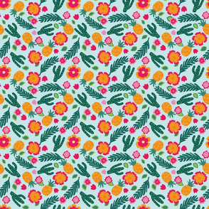 Pina-colada Tropical Holiday Pattern with cactus, palm leaves and pineapples