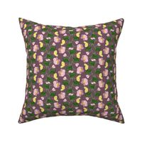 Pink Chintz Flowering Stripe with Yellow Butterflies on Mauve Purple
