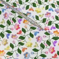 Multicolored Chintz Flower Stripe with Butterflies on White
