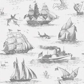TOILE BATEAUX - FADED CHARCOAL GRAY ON WHITE