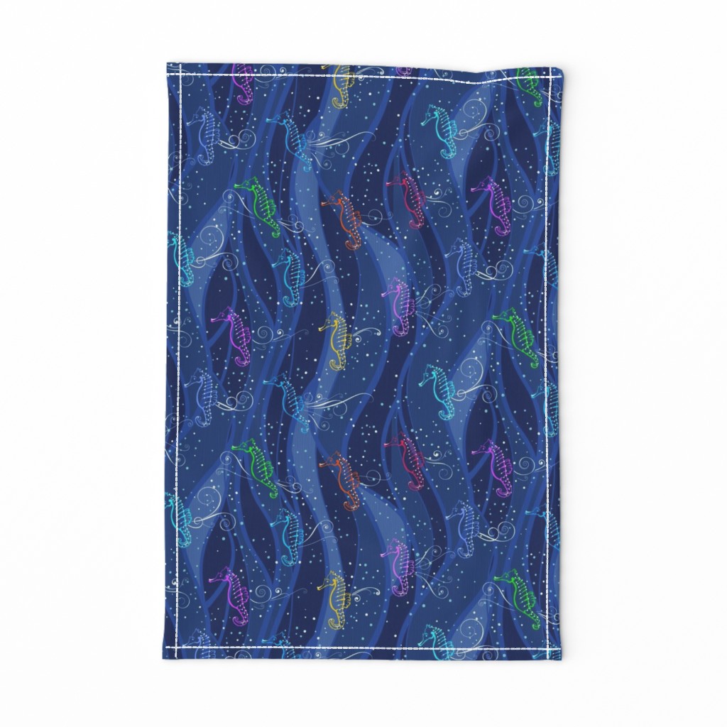 Seahorses Sing Small | Multi on Blue