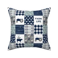 (3" small scale) farm life - tractor wholecloth patchwork - navy and dusty blue C19BS