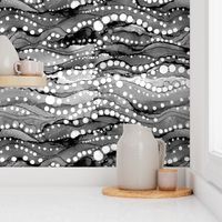 Dreamy inky waves in black and white