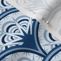 blue scallop with geometric accents // art deco fan// Classic blue art deco fan