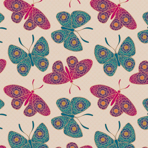 Pink and Blue Boho Butterflies On Gold