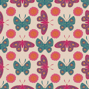 Butterflies and Flowers On Beige