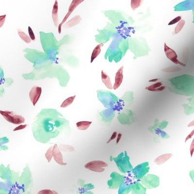 Watercolor pretty flowers in light blue ★ painted florals for modern home decor, bedding, nursery