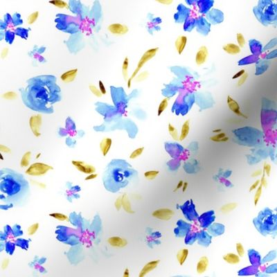 Watercolor pretty flowers in blue ★ painted florals for modern home decor, bedding, nursery