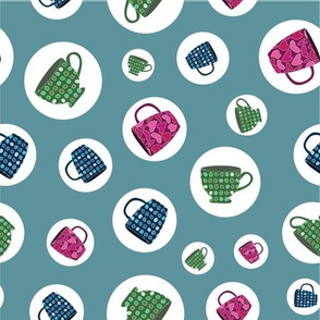 Bright Cups and Mugs in Polka Dots on Green