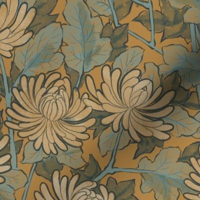 Golden Chrysanthemum Art Nouveau