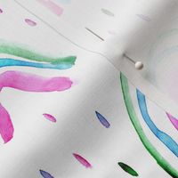 Watercolor magic rainbows and rain drops ★ painted rainbows in pink, blue, green for modern baby nursery