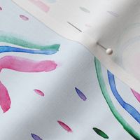 Watercolor magic rainbows on blue ★ painted rainbows for nursery