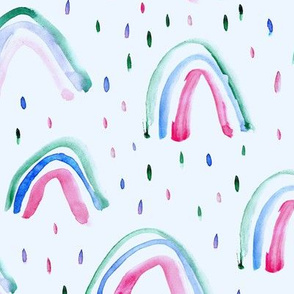 Watercolor magic rainbows on blue ★ painted rainbows for nursery