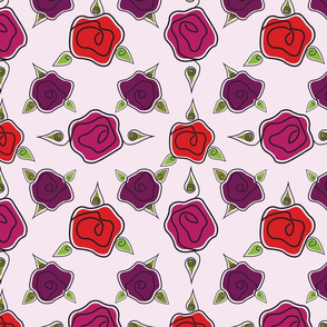 Red Purple Pink Roses On Pink