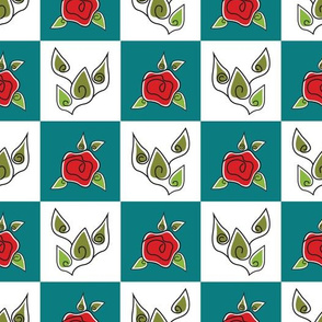 Red Roses with Leaves On Squares