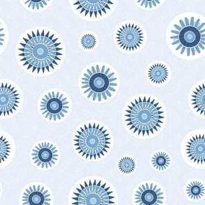 Blue Flowers In White Circles