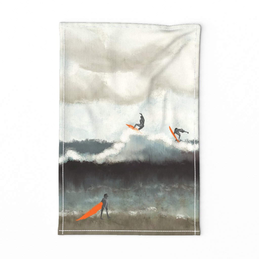 Abstract ocean surfers Tea Towel