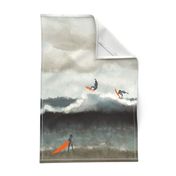 Abstract ocean surfers Tea Towel
