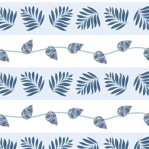 Blue Leaves On Blue White Stripes