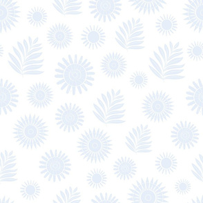 Light Blue  Floral On White