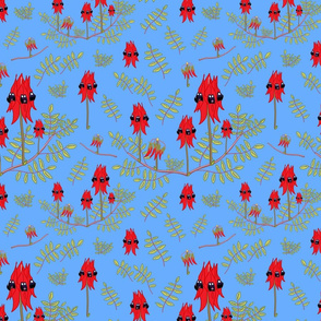 Sturt's Desert Pea Lace - azure blue sky, medium 