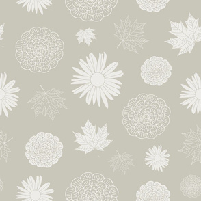 Flowers and Leaves In Beige