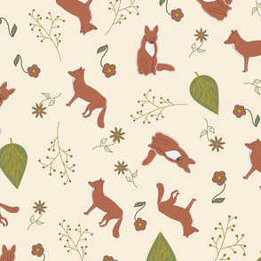 Foxes and Plants On Beige