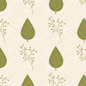 Green Leaves and Berries On Beige