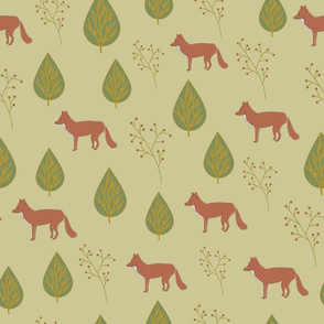 Standing Foxes with Plants On Green 