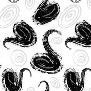 Black painterly swans on white