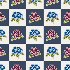 Blue and Pink Flowers In Squares