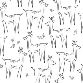 Deer woodland print- black & white