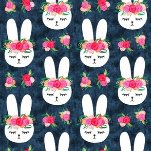 floral bunnies - spring easter - dark blue - LAD19