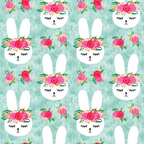 floral bunnies - spring easter - mint - LAD19