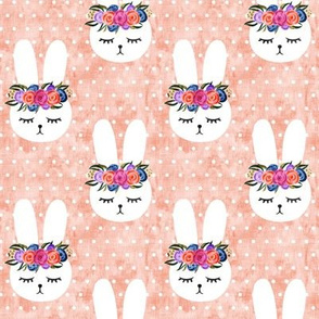 floral bunnies - spring easter - peach with polka dots - LAD19