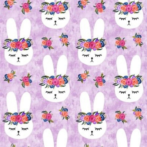 floral bunnies - spring easter - purple - LAD19