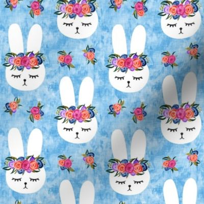 floral bunnies - spring easter - light blue - LAD19
