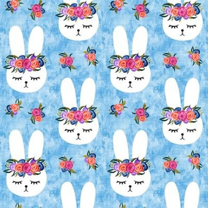 floral bunnies - spring easter - light blue - LAD19